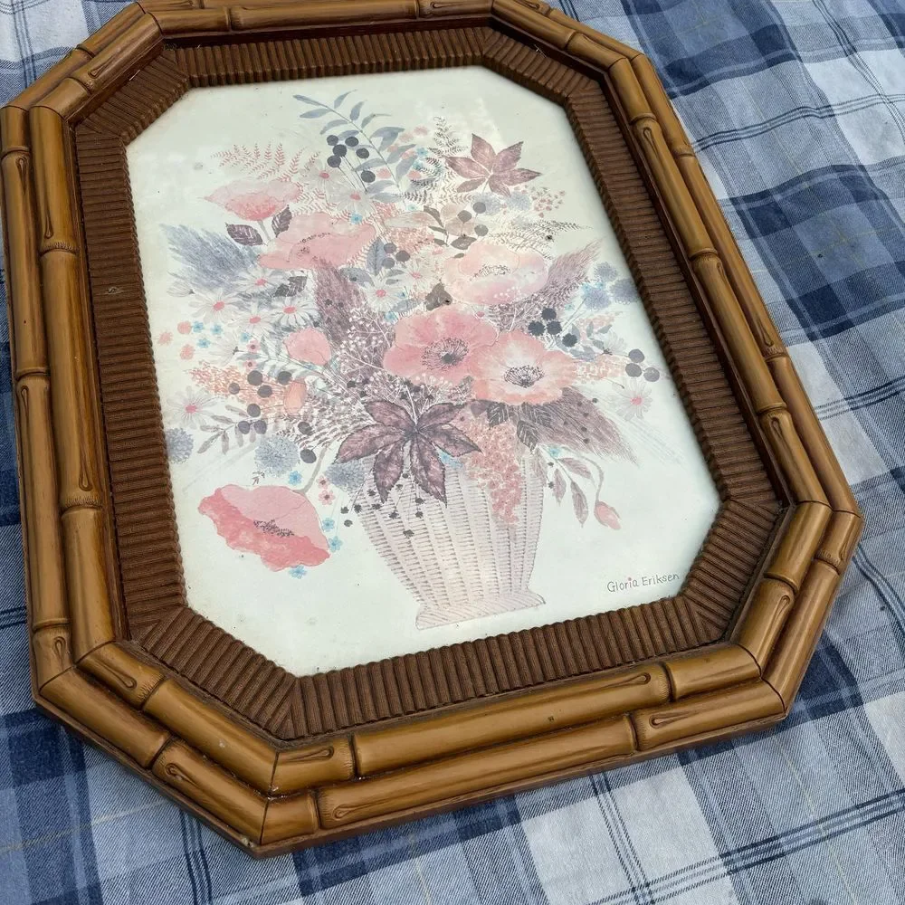 Framed Pink Floral Wall Art in Gold-Tone Frame